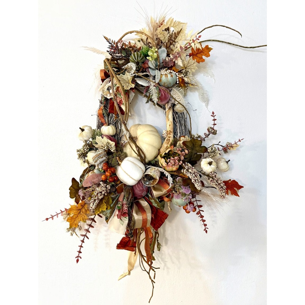Luxury Fall Wreath Pave Oyster Gold Leaf